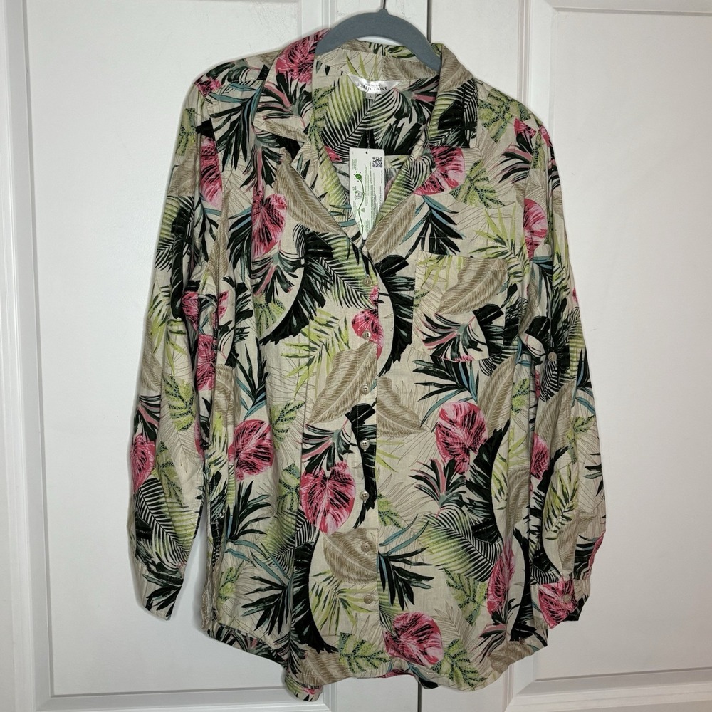 NWT Northern Reflections Linen Shirt Womens L‎ Hawaiian Resortwear Vacation